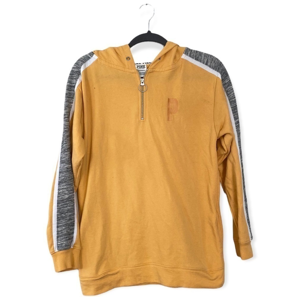 PINK Victoria’s Secret Yellow Quarter Zip Hoodie Sweatshirt Women’s Size XS - Picture 1 of 11
